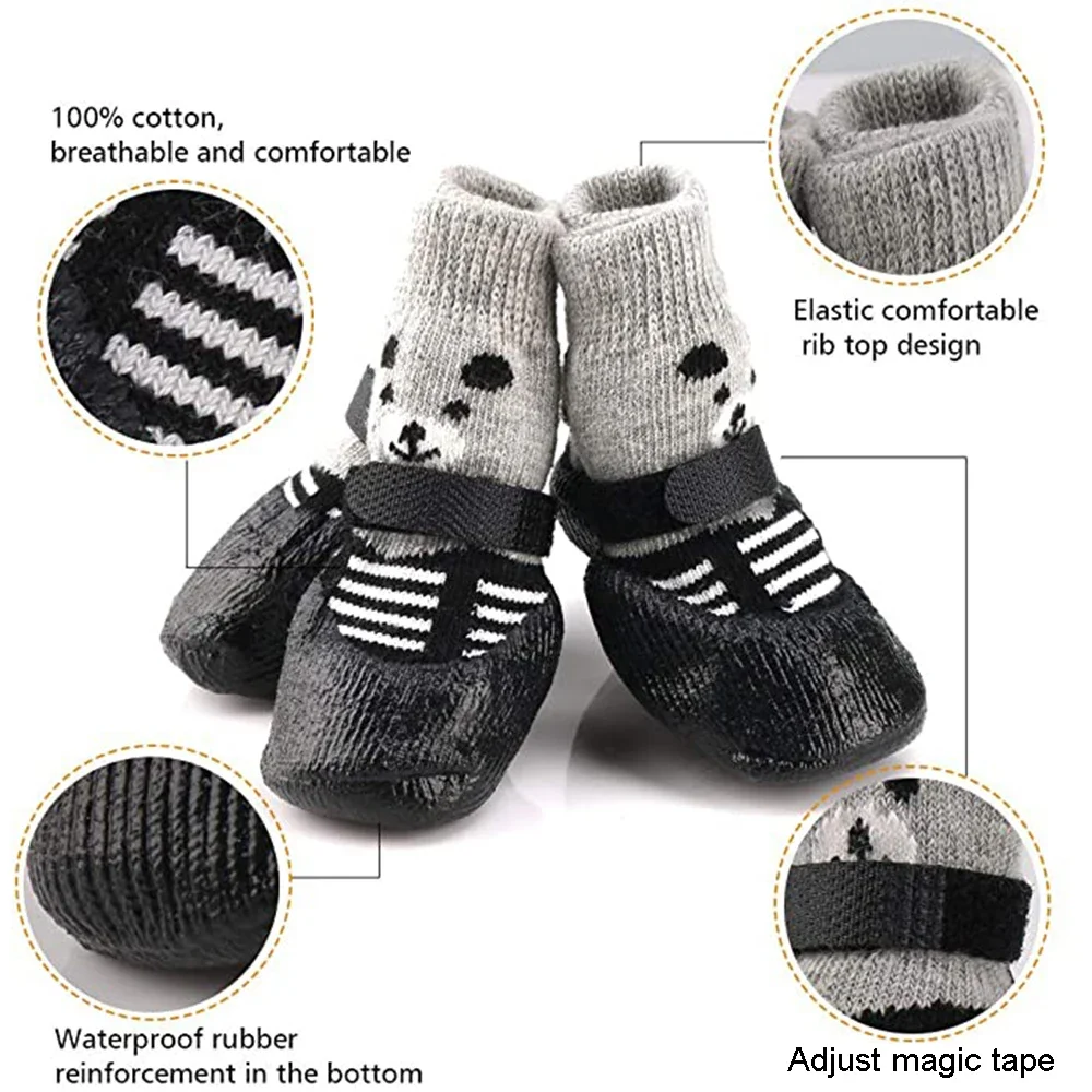 4 unids/set zapatos para mascotas calcetines cálidos de invierno para perros botas de nieve antideslizantes impermeables para perros pequeños y grandes gatos cachorros zapatos para Chihuahua - imagen 2