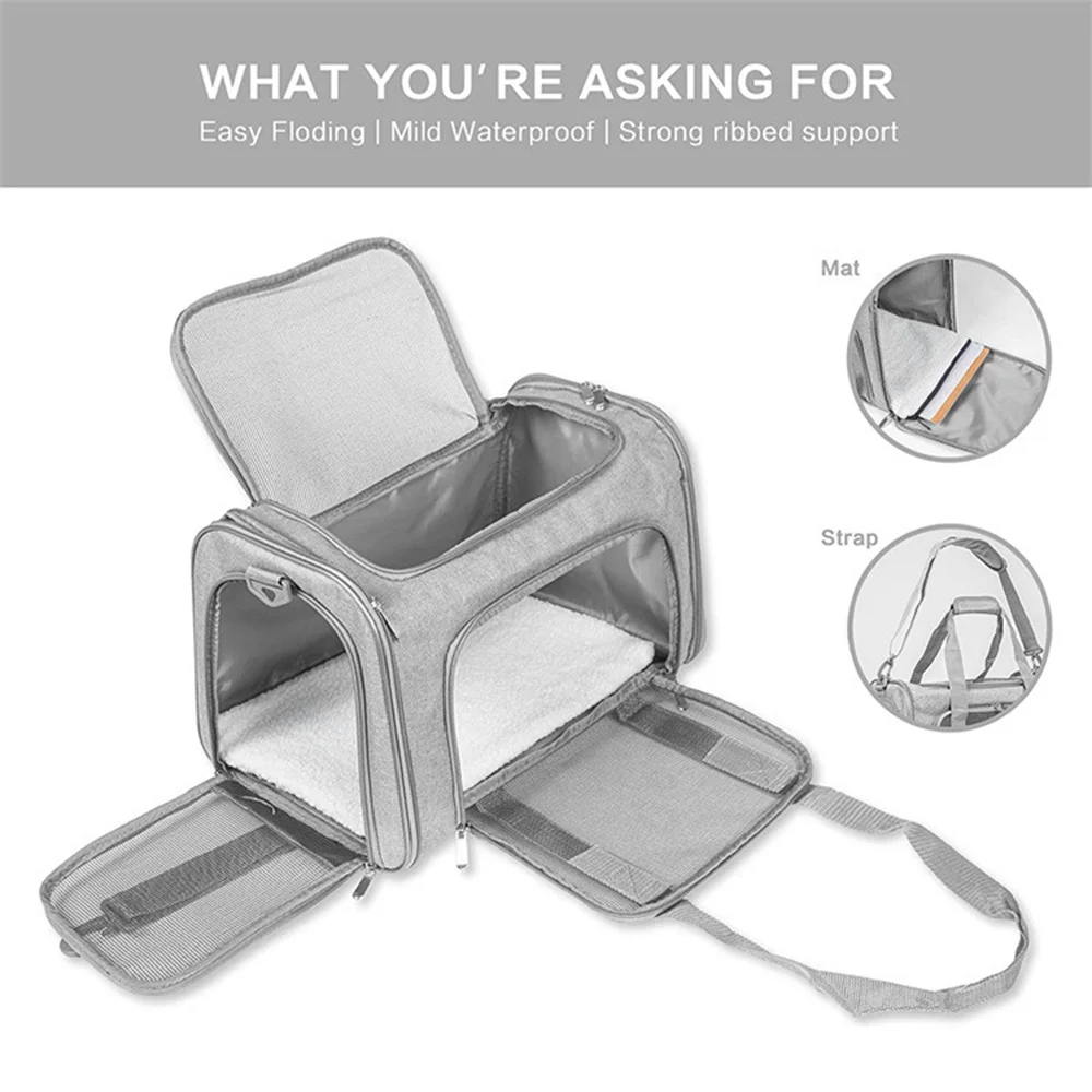 Bolso cruzado portátil transpirable para transportar mascotas con correa ajustable para el hombro, bolsa de viaje multientrada para perros y gatos para mascotas pequeñas - imagen 2