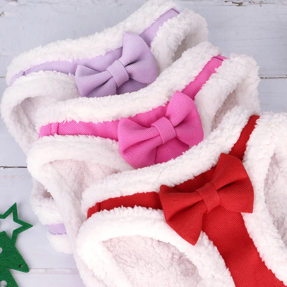 Conjunto de arnés y correa para perro, chaleco de piel suave con cuerda de plomo, pajarita bonita, cinturón para caminar, Invierno - imagen 3