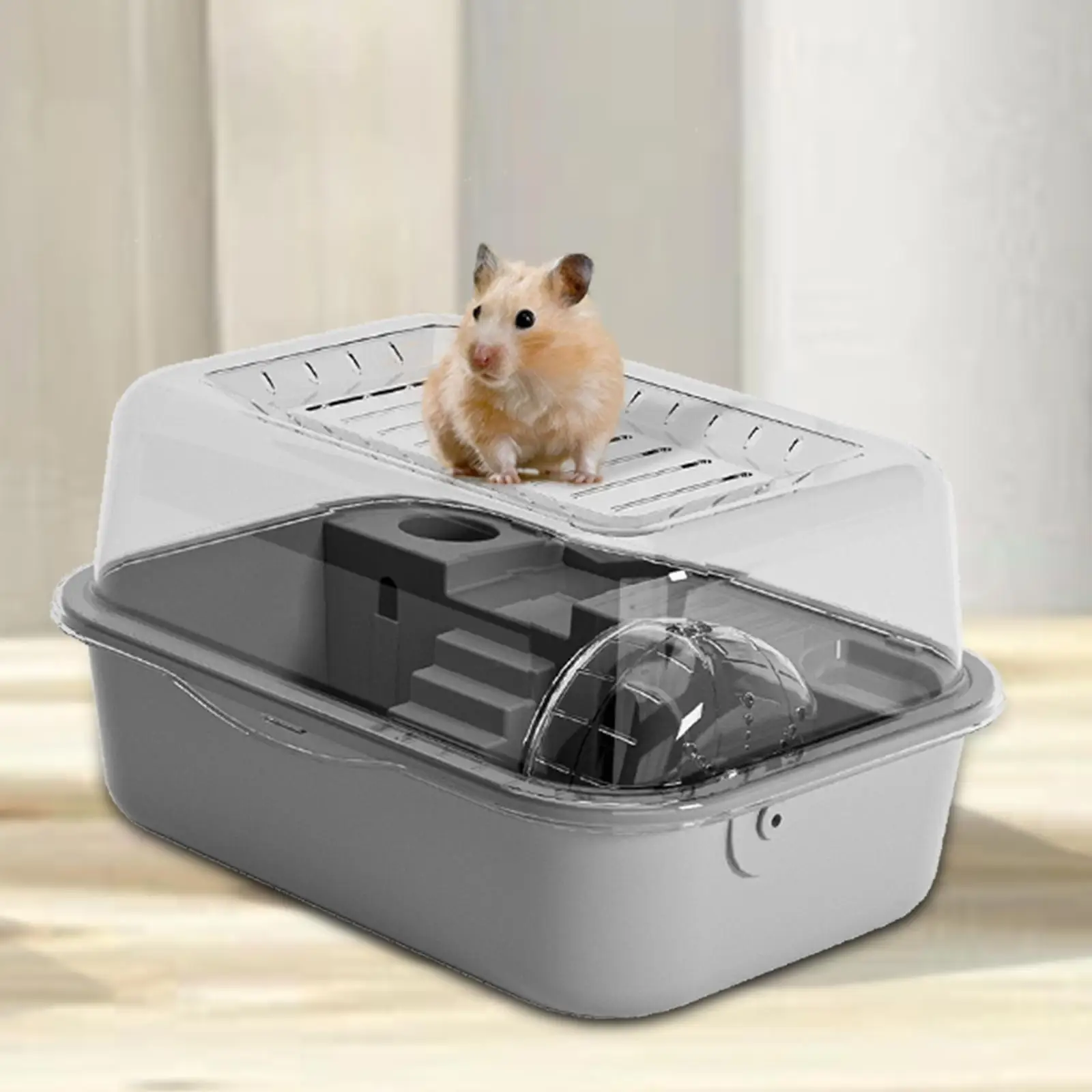 Hamster Cage Acrylic Hamster Enclosure Luxury Openable Top with Water Bottle Breathable Habitat Small Animal Cage Mice