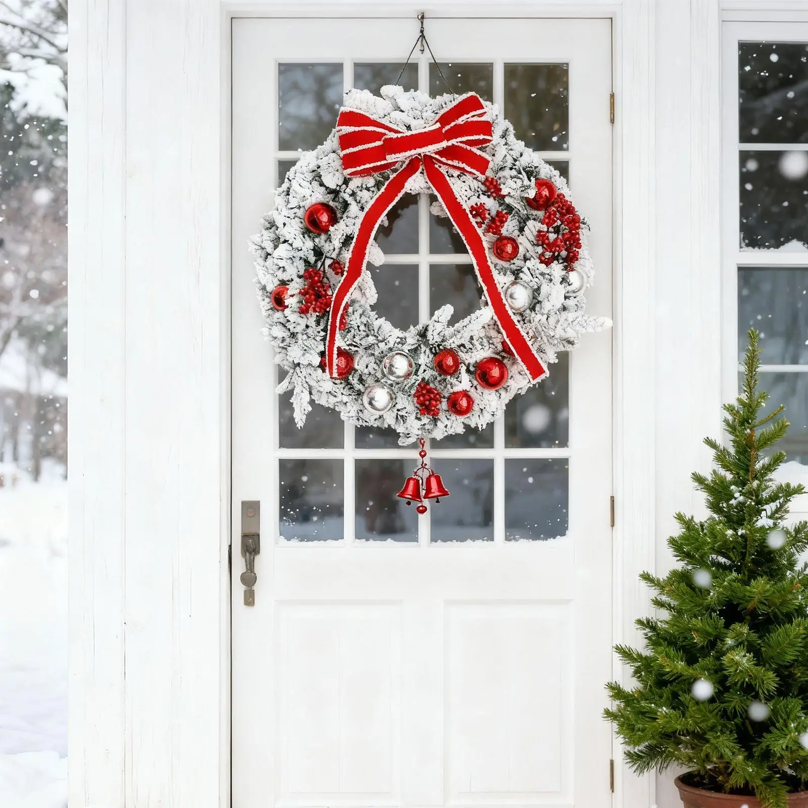 Corona de puerta navideña, decoración colgante, telón de fondo de boda, reutilizable, invierno