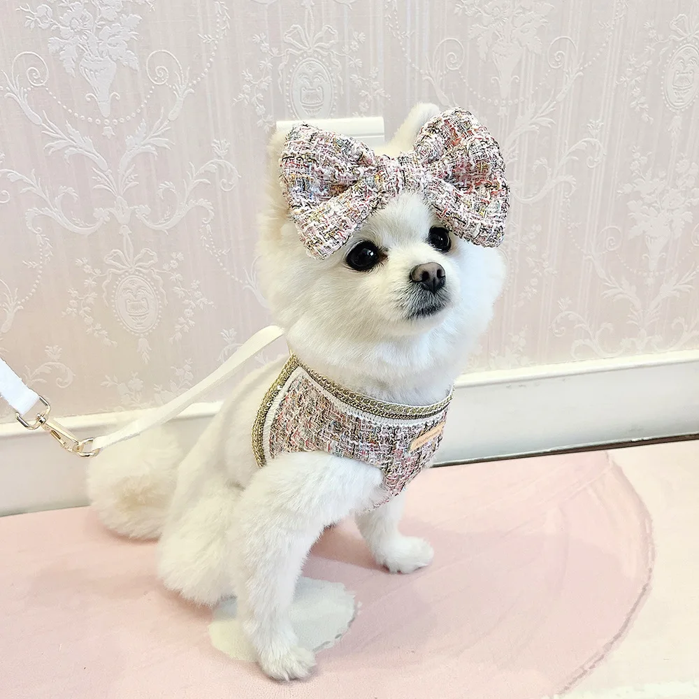 Arnés tweed estilo princesa con correa para perros pequeños de paseo - imagen 4