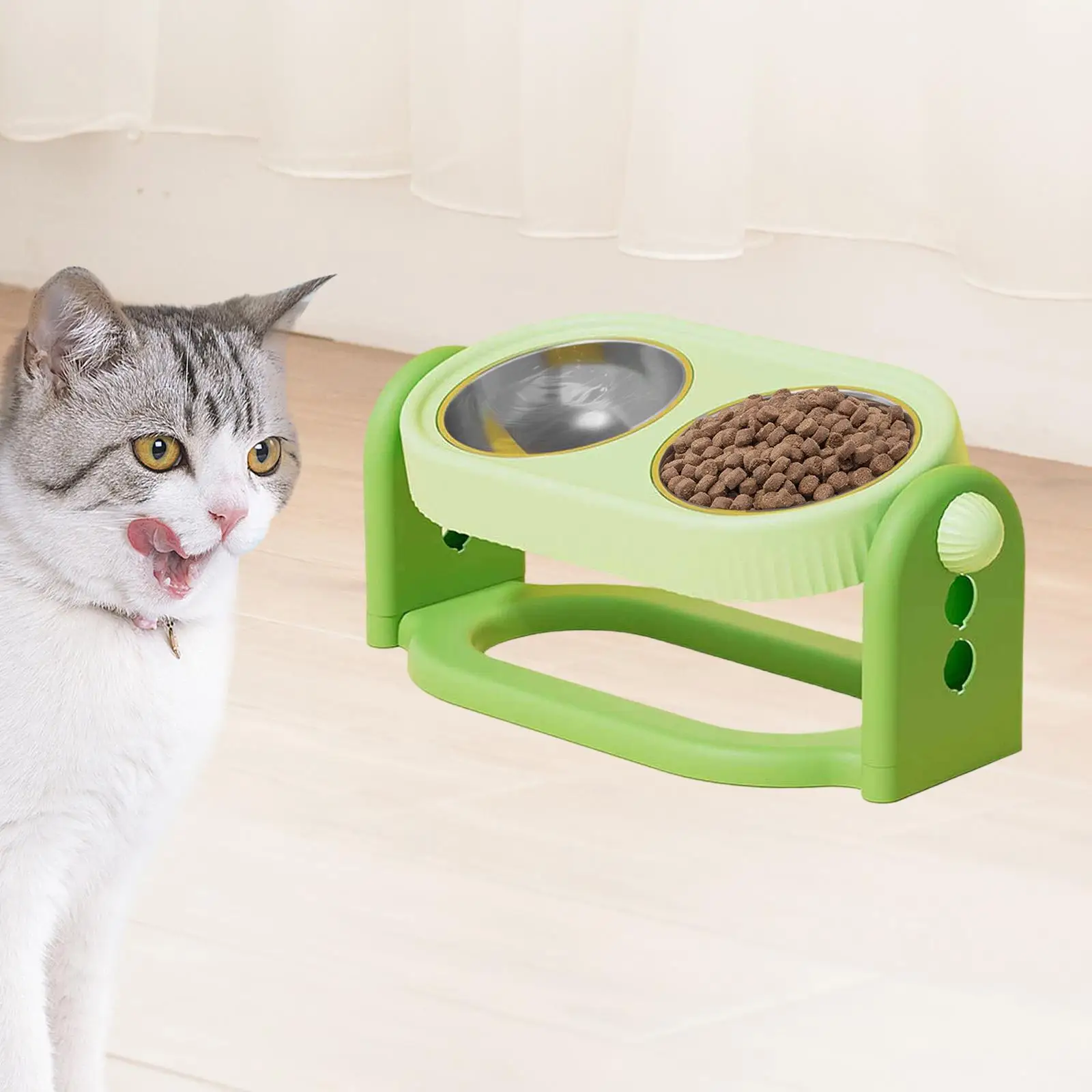 Elevated Tilted Cat Bowl Adjustable Dog Feeder Stainless Steel Raised Bowl for Small Medium Pets Indoor Feeding Station