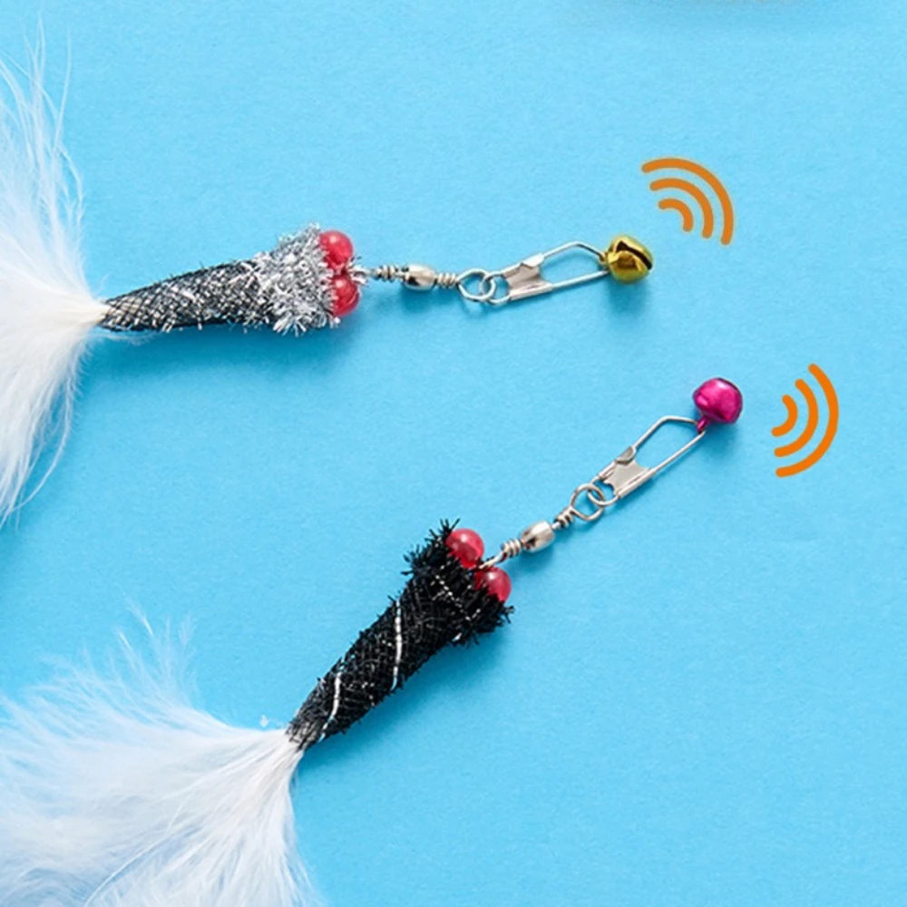 Palo de teaser para gatos con insectos simulados, juguete interactivo para cambiar los cabezales, juguete para mascotas con plumas, 2 uds. - imagen 3