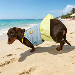 Vestido azul verano con encaje amarillo para perras pequeñas y medianas