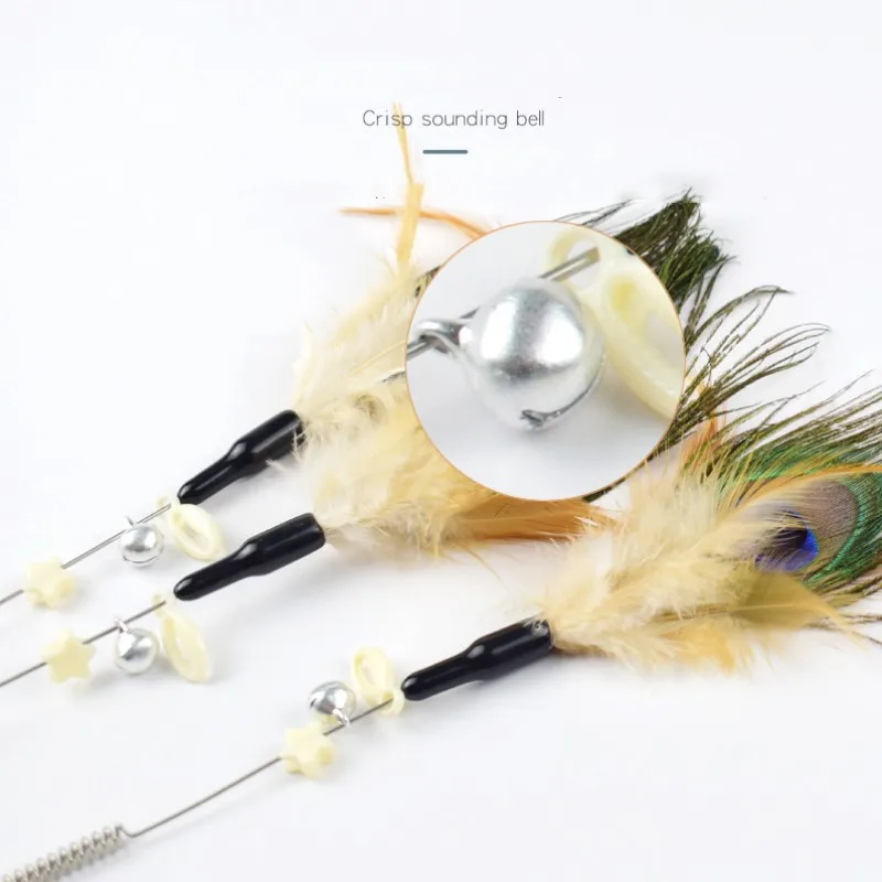 Jouets pour chats, bâtons de plumes, ressorts, poignée en fil d'acier, plume de paon, jouet interactif résistant aux morsures, jouets pour taquiner les chats - imagen 2