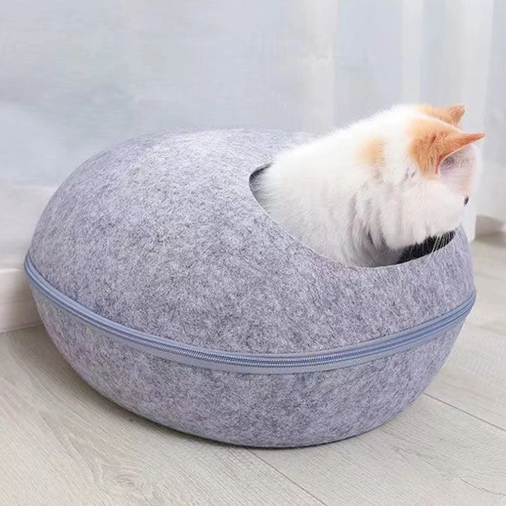 Cama casita ovalada de fieltro para gatos, desmontable y transpirable - imagen 2