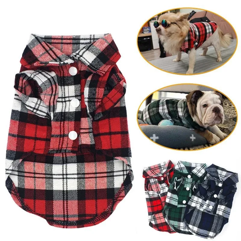 Camisa y abrigo para perros a cuadros: elegante chaqueta con solapa para perros y gatos pequeños, linda ropa de verano para mascotas para Yorkies y Chihuahuas - imagen 2