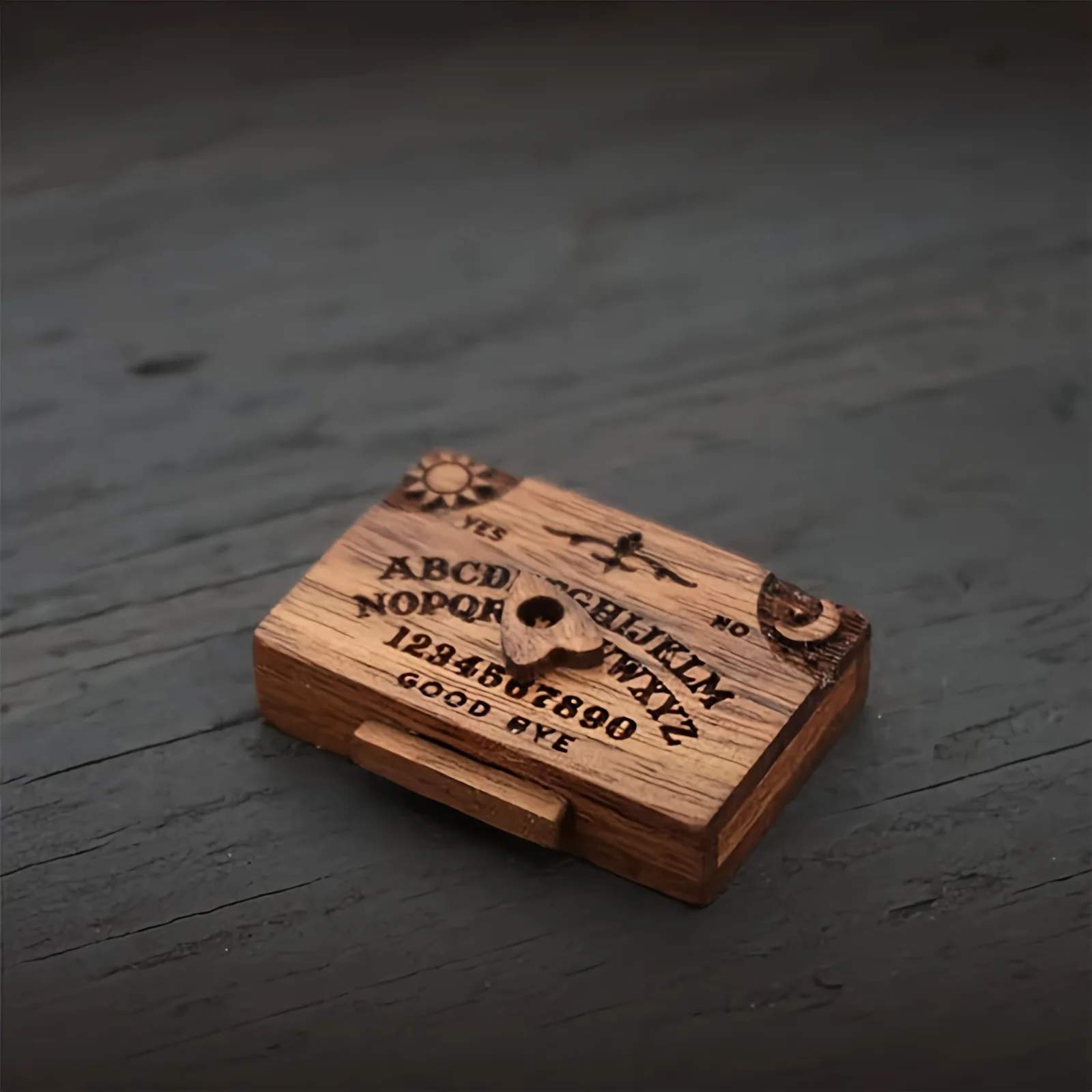 Mini tablero Ouija de madera con cajón – Decoración esotérica para el hogar - imagen 2