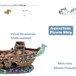 Barco decorativo Fénix para acuario – Adorno de resina impermeable