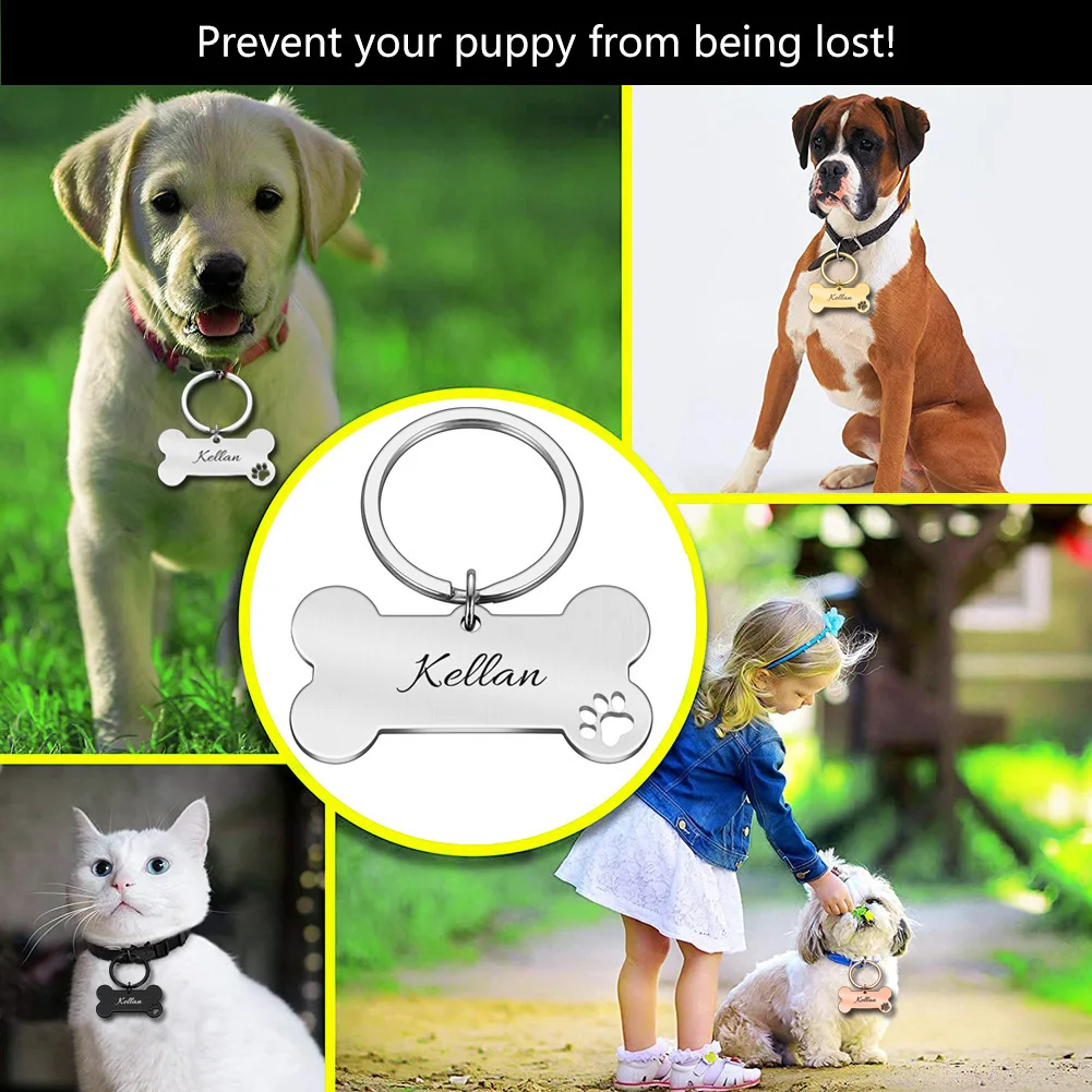 Collar para mascotas, etiqueta de identificación antipérdida personalizada, nombre grabado para perro, gato, cachorro, etiqueta de identificación, colgante grabado, accesorios para Collar de hueso - imagen 2