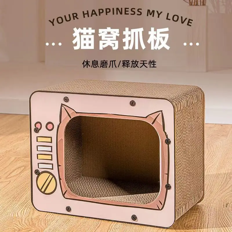 Rascador retráctil para gatos con forma de televisor y papel corrugado - imagen 5