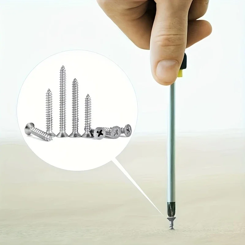 Juego de tornillos autorroscantes para madera 400/800, tornillos de placa de acero con cabeza plana cruzada M2, juego mixto de tornillos autorroscantes - imagen 2