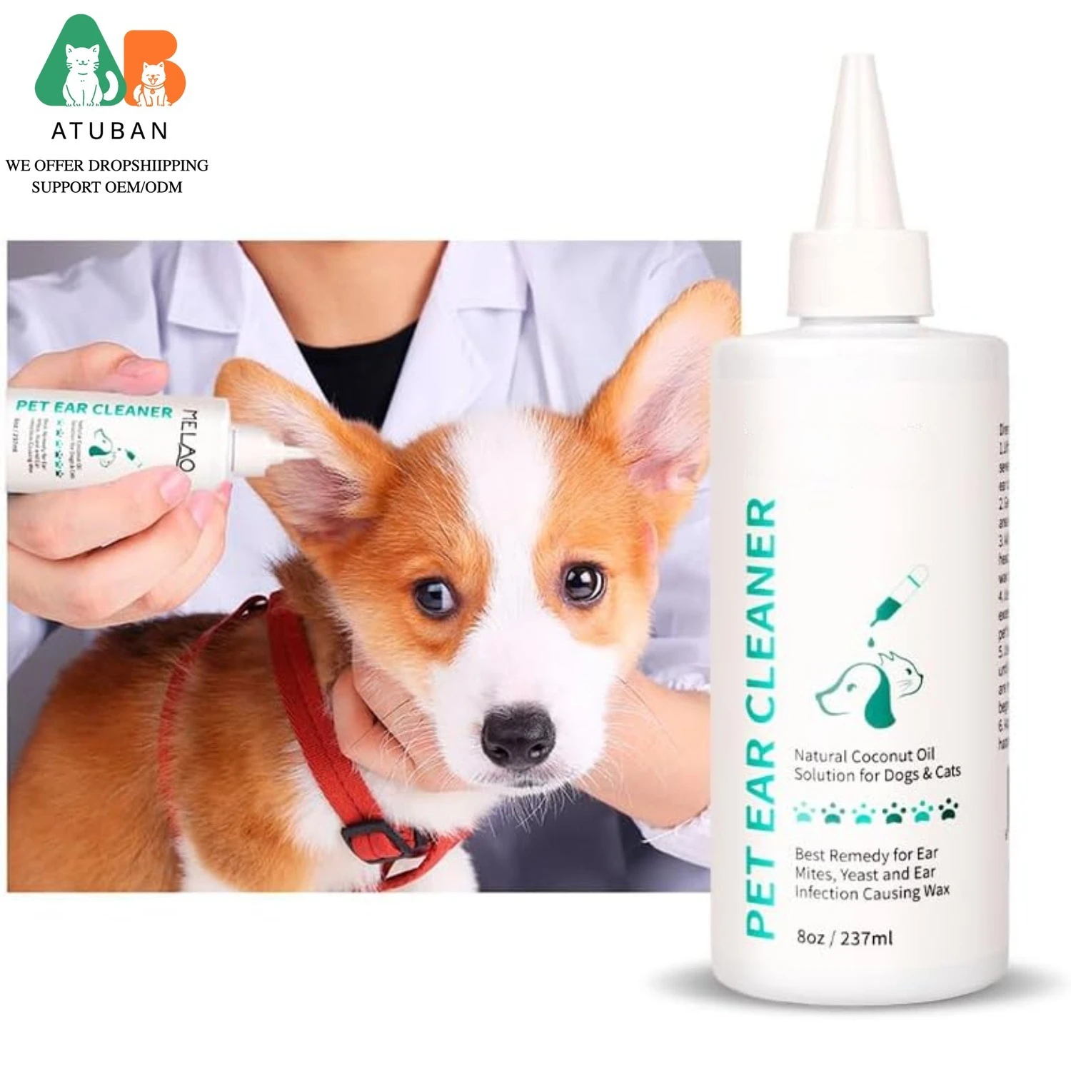 ATUBAN Limpiador de oídos para Perros y Gatos - Enjuague Óptico para Infecciones y Control de Infecciones Auriculares y Odor en Mascotas - 8 oz - imagen 2