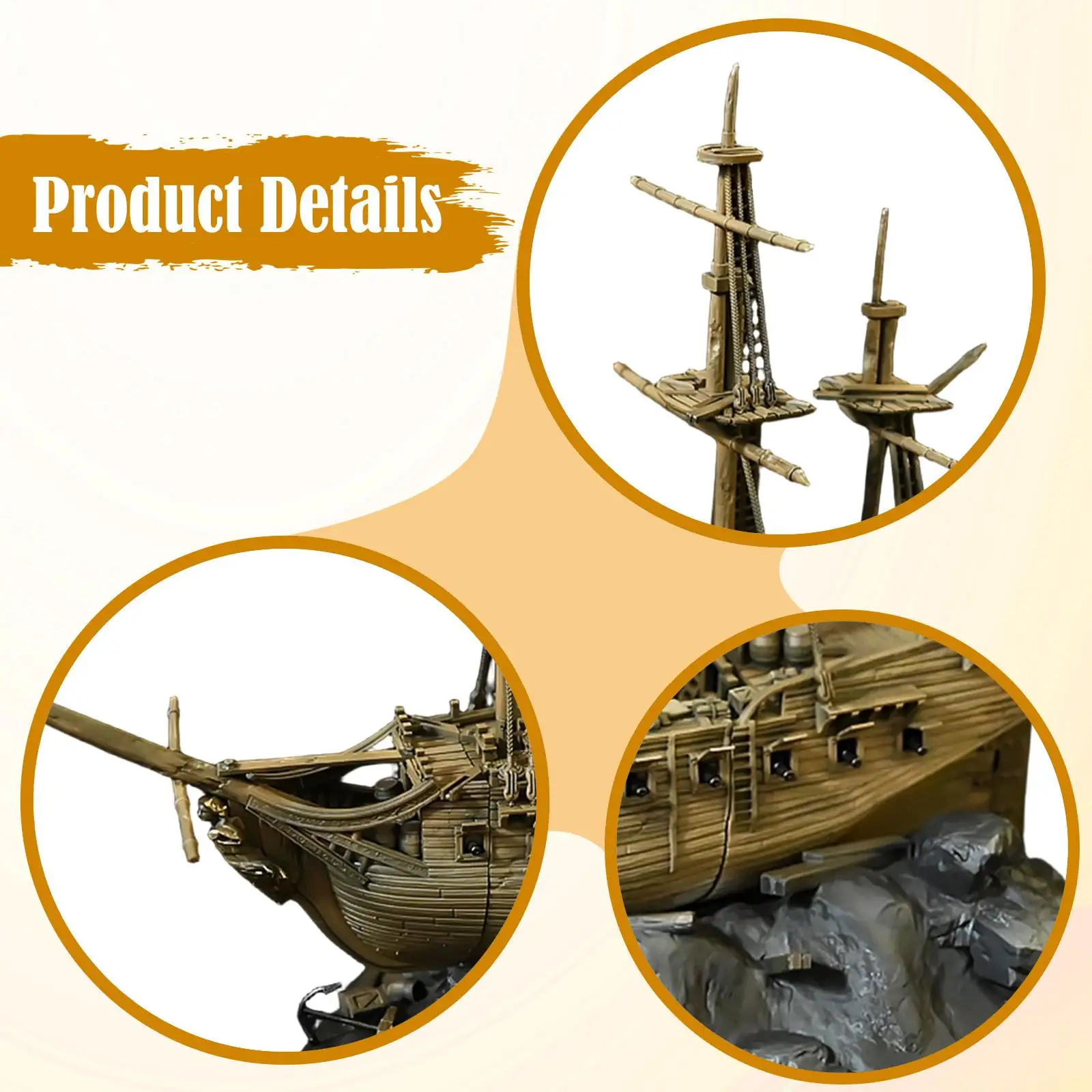 Barco de vela grande de resina, decoración de acuario, modelo de barco realista, accesorios para decoración de pecera - imagen 5