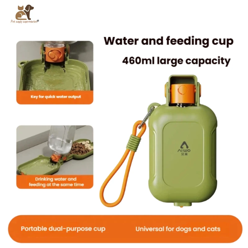 Botella de agua viaje 2 en 1 perros grandes con comida hermética