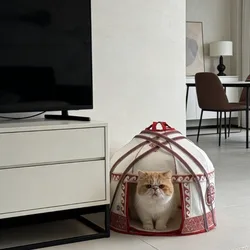 Casa de Fieltro para Gatos - Nido retro lujo, cama oculta 4 estaciones
