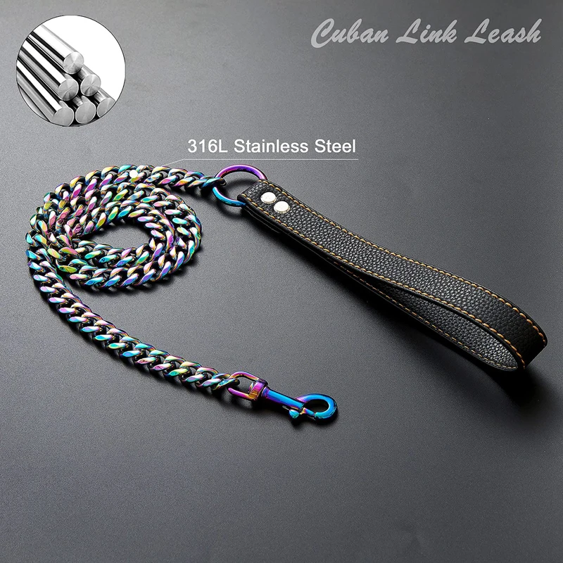 Benepaw-Correa de cadena dorada gruesa para perros grandes, resistente, a prueba de mordeduras, de acero inoxidable, con mango acolchado de cuero y plomo para mascotas - imagen 4