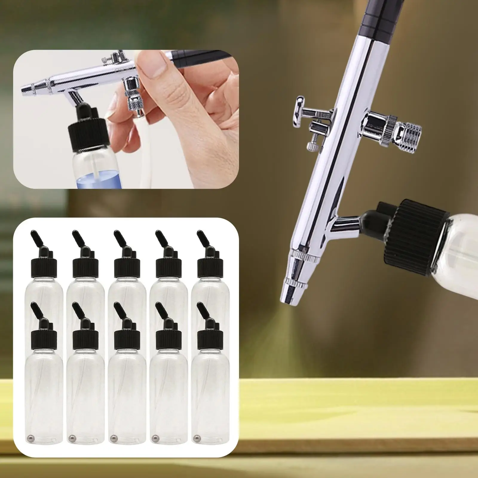 10Pcs Airbrush Paint Bottles Accessories with 30° Angle Professional PP Jar Bottles with Mixing Balls Transparent Container