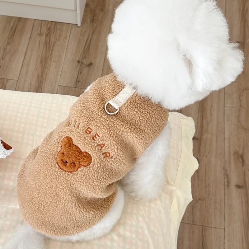 Ins lindo invierno polar sudadera sudaderas con capucha chaquetas para perros patrón de oso sin mangas ropa para perros con anillo en D para perros pequeños abrigo - imagen 2