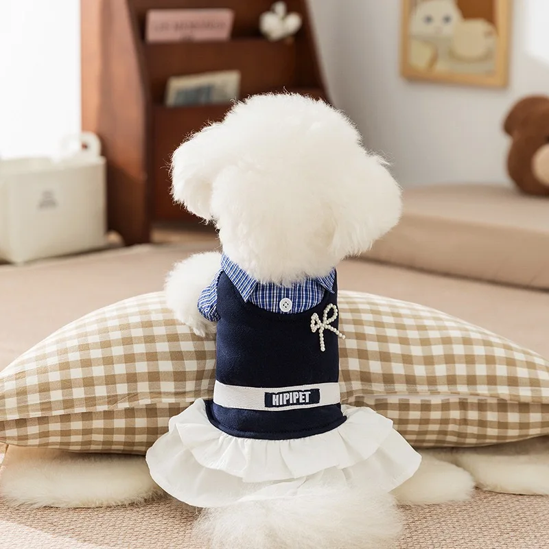 Bichon Frise-vestido para perro, camisa de celosía a la moda Preppy, ropa para mascotas y niñas, falda en capas de princesa, trajes personalizados para cachorros - imagen 5