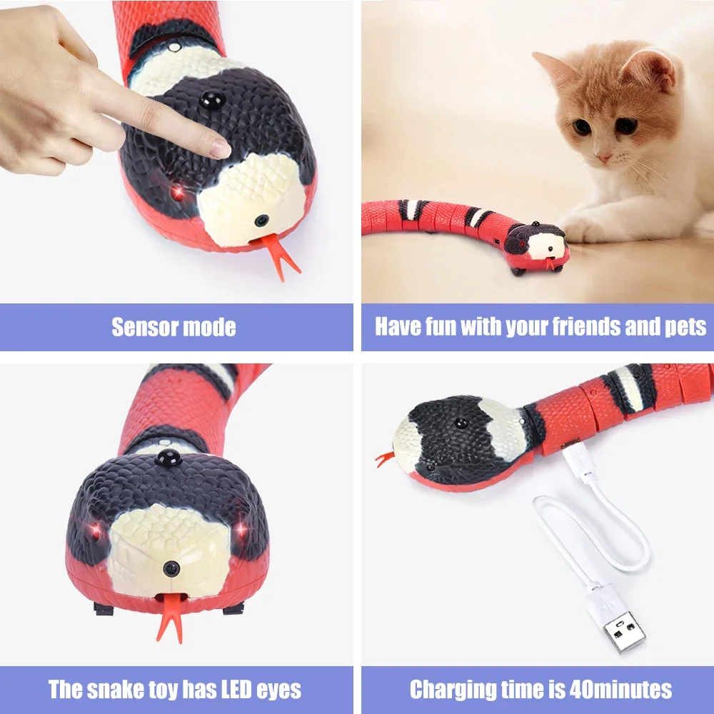 Juguetes para gatos con detección inteligente, juguete interactivo estimulante de serpiente para gatitos, mascota automática, carga USB, juego para niños - imagen 5