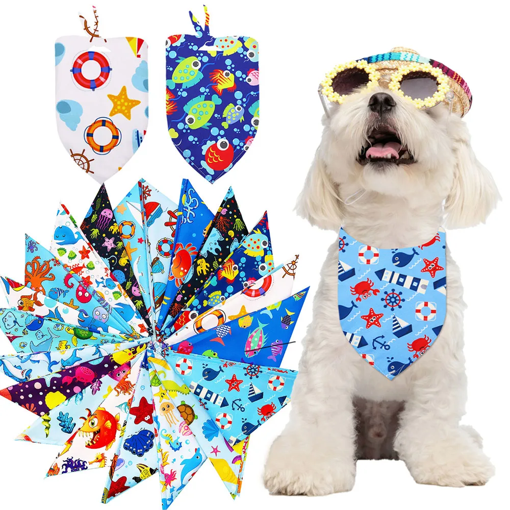 50 Uds. Bandana para perros, pañuelos de estilo océano a la moda, bufanda para perros pequeños, gatos, Baberos ajustables para perros y cachorros para el cuidado de perros
