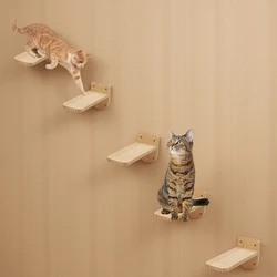 Escalera flotante de pared para gatos con estantes madera natural
