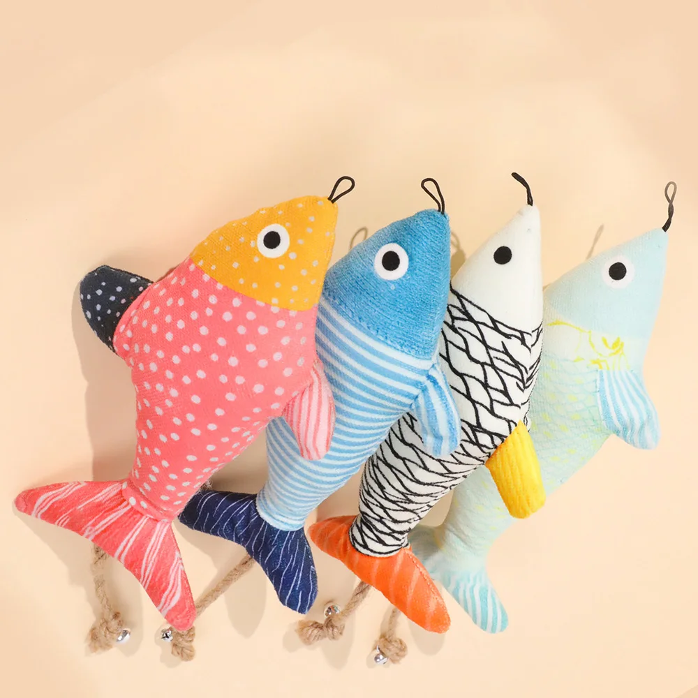Juguete de pez con hierba gatera colgante, juguete de peluche con campana, autobuicio interactivo para juegos de aburrimiento, juguete molar para la dentición para gatos - imagen 2