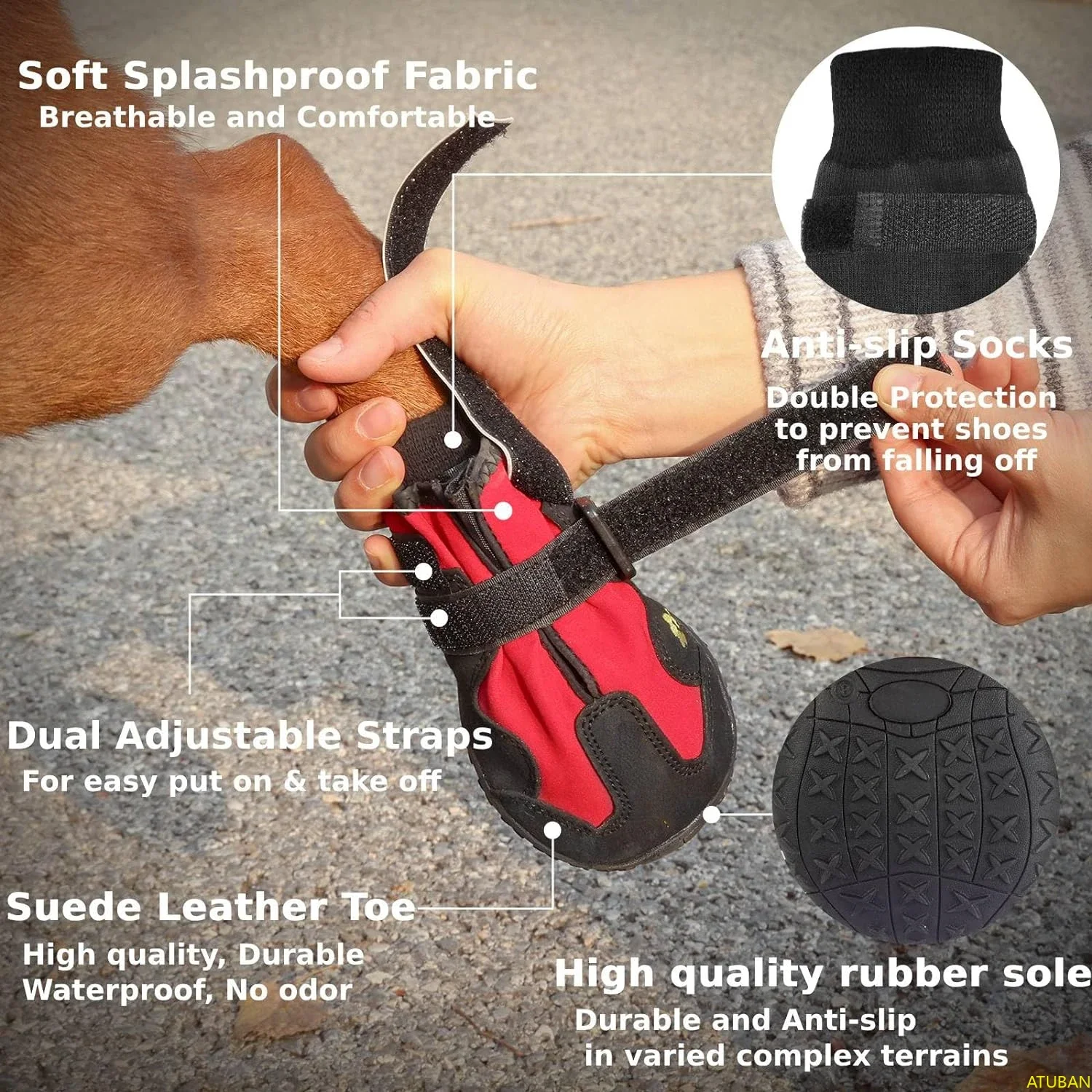Zapatos para perros, botas impermeables para perros, correas reflectantes ajustables, protectores de patas cómodos y transpirables para terreno complejo variado - imagen 3