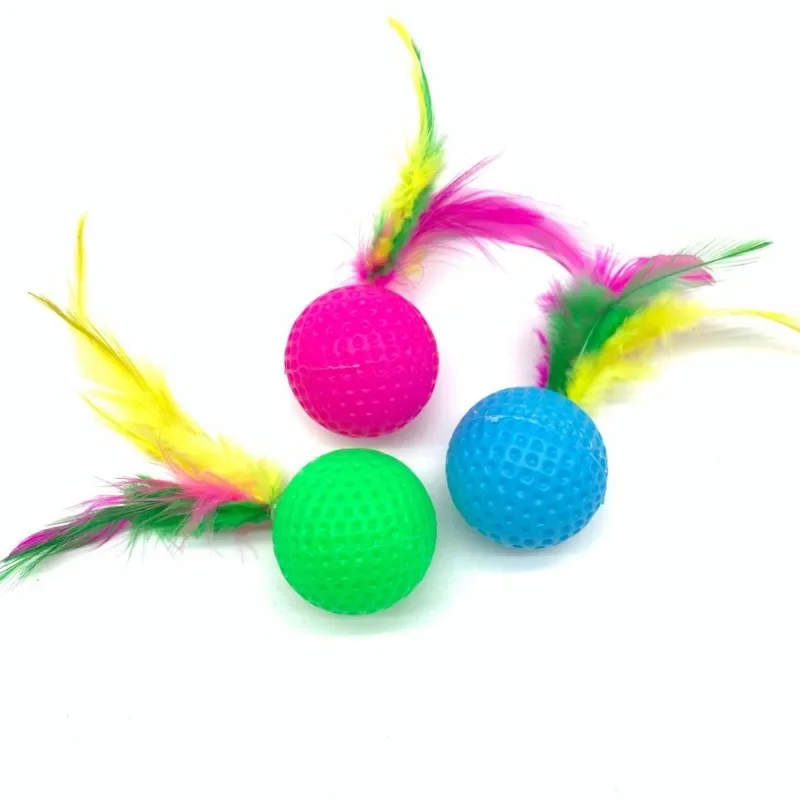 Pelota de Golf de plástico con plumas para gato, juguete interactivo para gatito, suministros para mascotas, 10 piezas - imagen 2