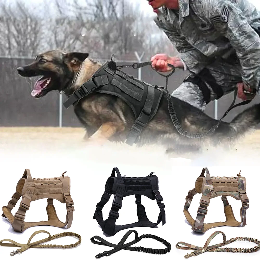 Conjunto de correa de arnés K9 para perros grandes, arnés táctico militar para perros, chaleco Molle transpirable ajustable para entrenamiento, perros de todas las razas
