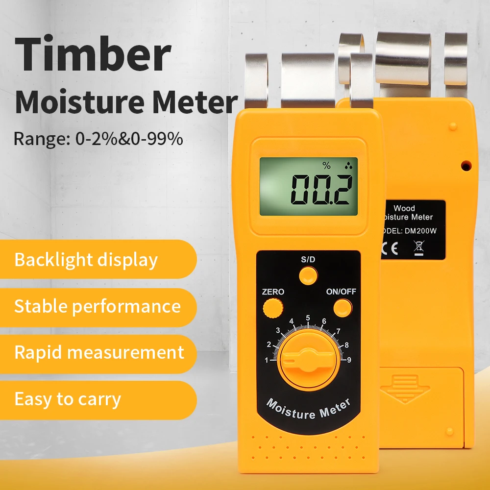 Medidor de humedad de madera de alta precisión DM200W, retroiluminación LCD, probador de humedad de madera, higrómetro portátil para aglomerado de madera