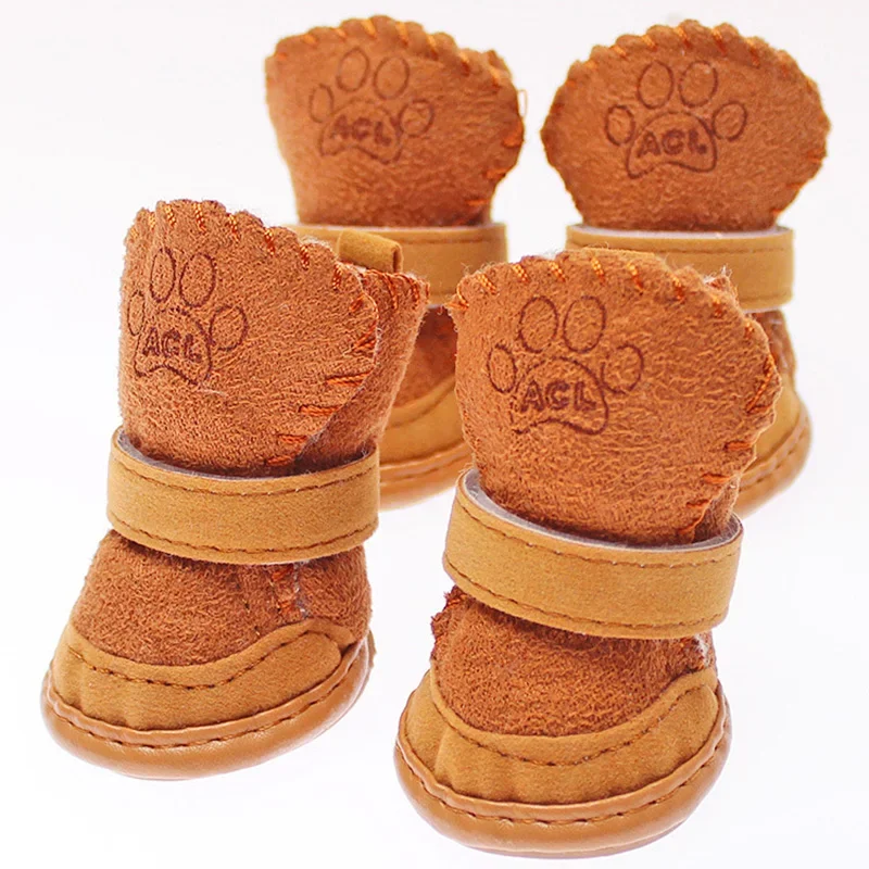 Juego de 4 Uds. De zapatos cálidos de invierno para perros, botas de nieve impermeables antideslizantes, zapatos de Pomerania de peluche para perros pequeños con antideslizante - imagen 4