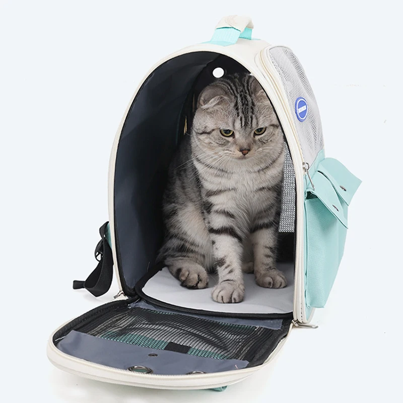 Bolsa de transporte para mascotas con correa ajustable, mochila plegable para gatos para viajes al aire libre, ventilación, mochila transportadora para gatos de gran capacidad