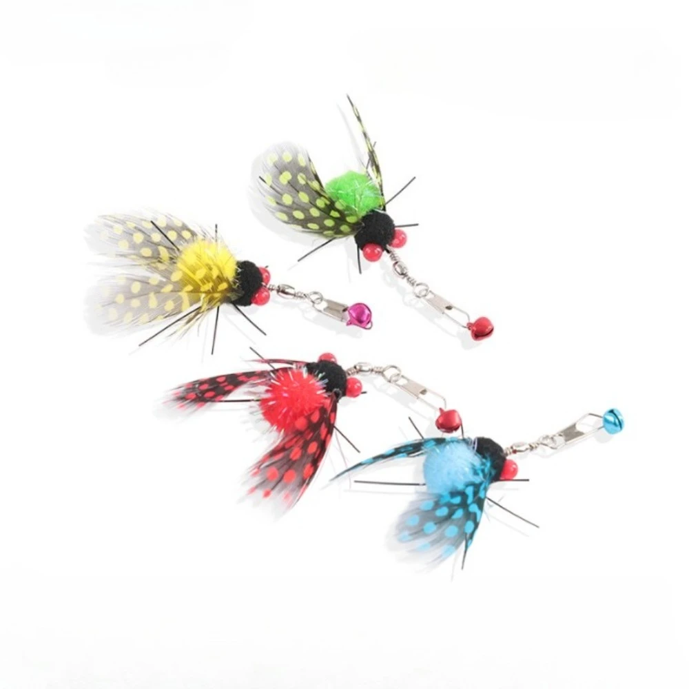 Palo de teaser de gato de insecto simulado, 4 Uds., para cambiar los cabezales, juguete interactivo para gatos, juguete para mascotas con plumas