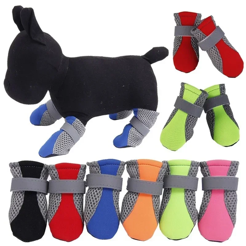 Zapatos transpirables para perros, red impermeable para caminar al aire libre, zapatos suaves de verano para mascotas, botas reflectantes seguras nocturnas para perros pequeños y medianos - imagen 3