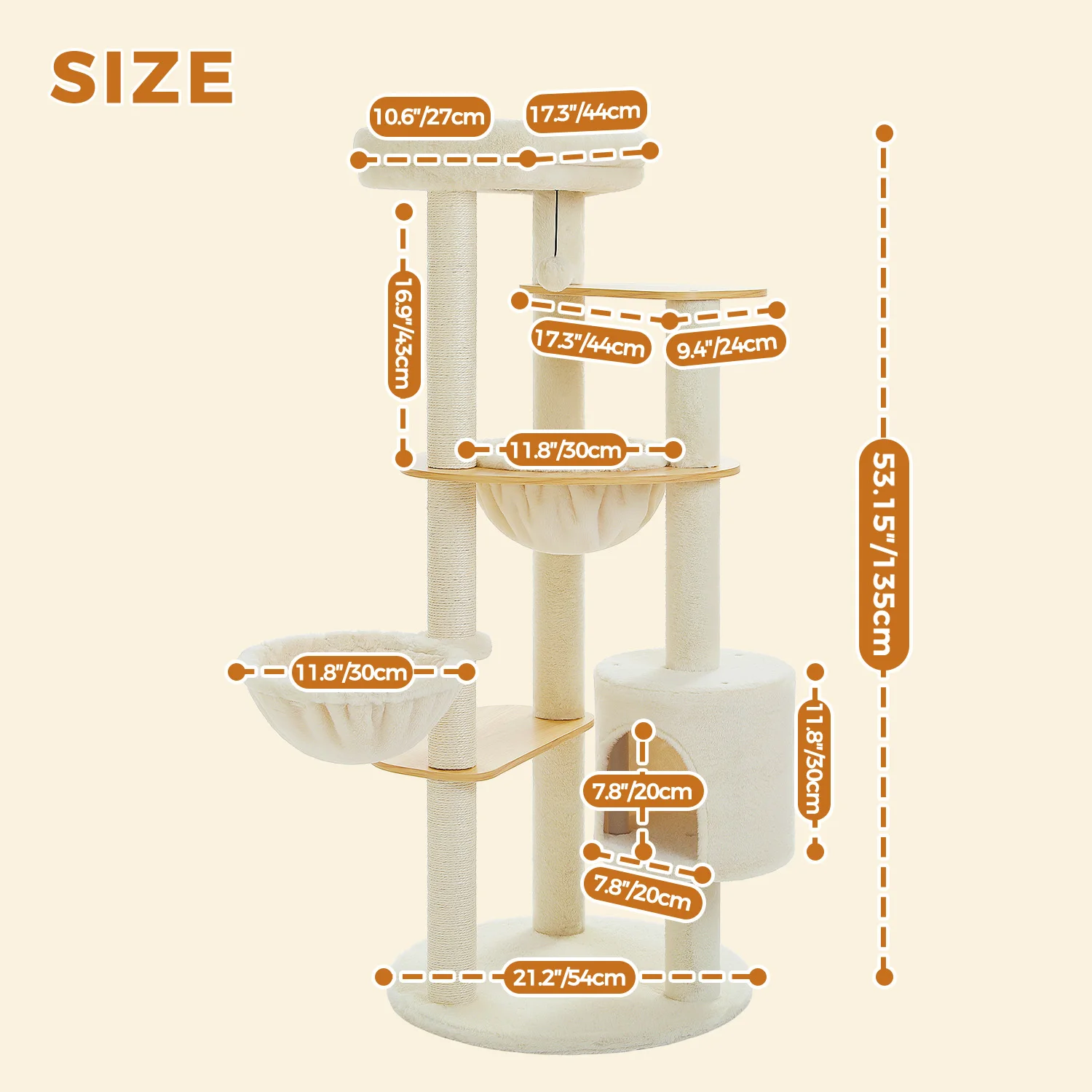 Árbol rascador madera para gatos con sisal: hamaca y plataforma