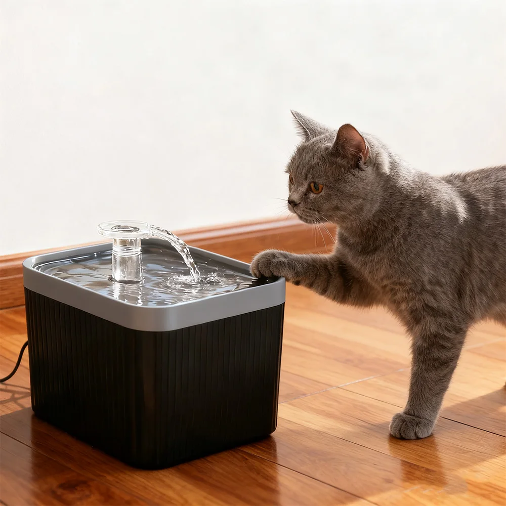 Fuente de agua para gatos de gran capacidad de 2,5 L, fuente para mascotas con bomba ultrasilencioso, diseño antisalpicaduras y filtración duradera para gatos