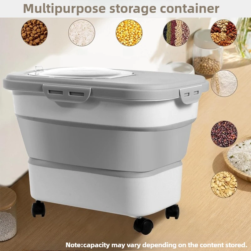 Contenedor de comida para perros grande, cubo plegable para almacenamiento de alimentos para cachorros, rueda para perros, almacenamiento de golosinas, mascotas, cajas de comida seca apilables para animales - imagen 3