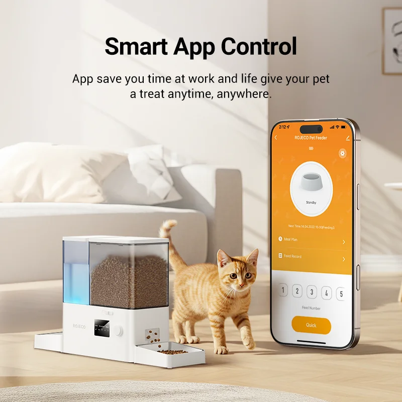 ROJECO-comedero automático para mascotas, 8,5l, con fuente de agua por gravedad, 2 en 1, WIFI, Control remoto, dispensador de croquetas para gatos, bebedero de recarga de agua - imagen 2