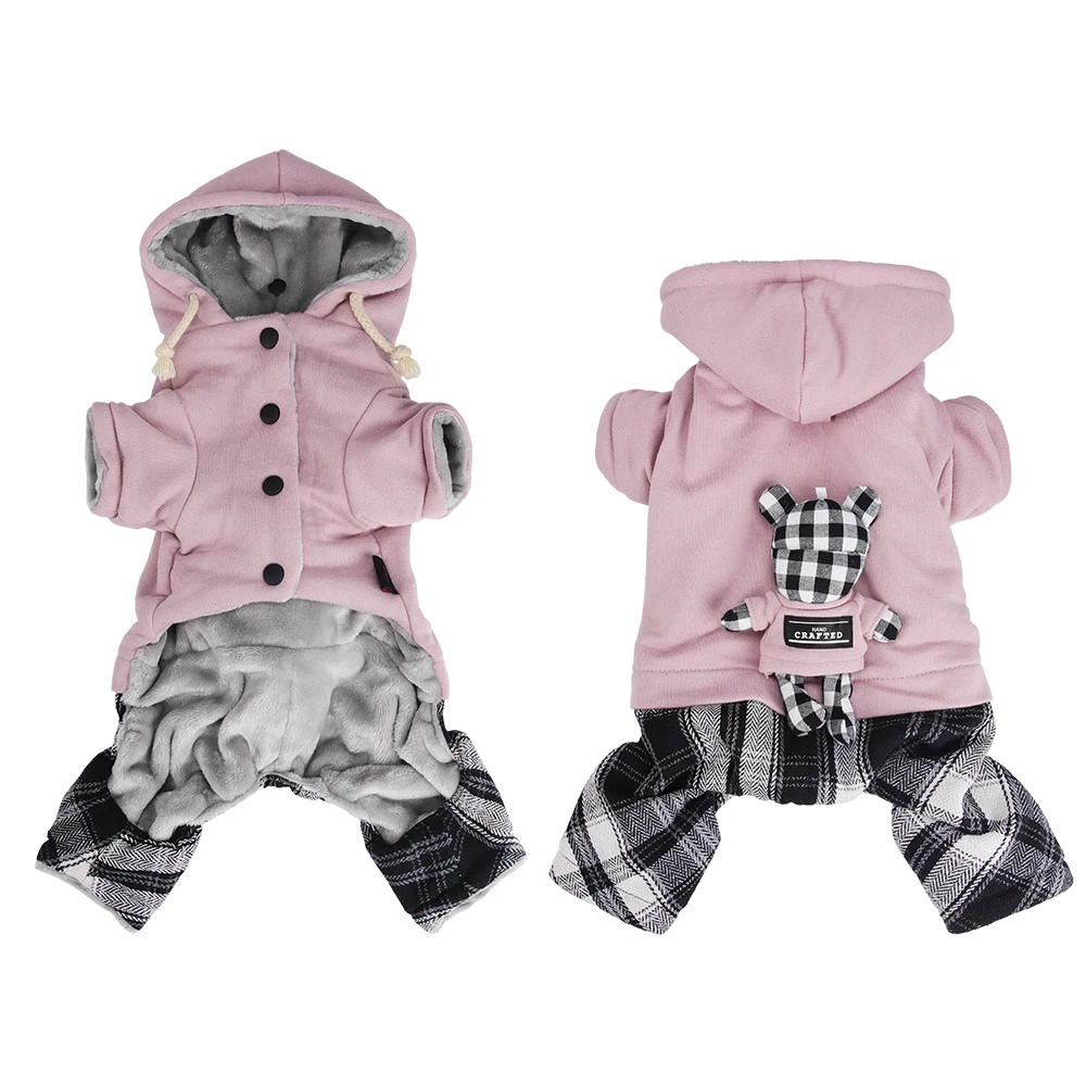 Monos de invierno para mascotas, abrigo grueso y cálido para perros con muñeca para perros pequeños, moda para mascotas, Sudadera con capucha de cuatro patas, trajes para cachorros - imagen 2