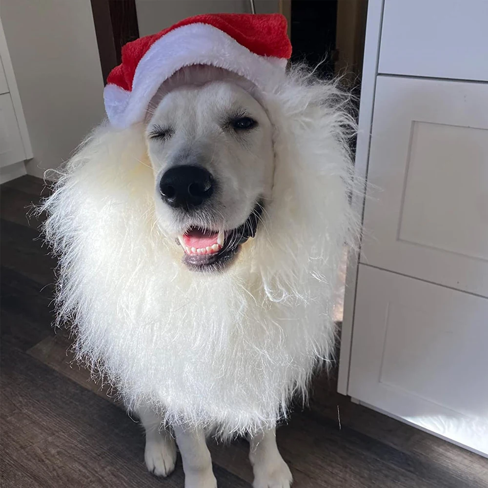 Gorro navideño para perro con melena de león, disfraces de Papá Noel, peluca de León realista para perro mascota con orejas, accesorios para mascotas, 1 ud. - imagen 2