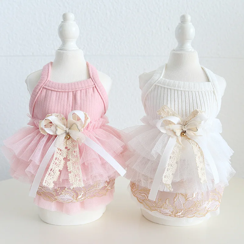 Falda con tirantes de encaje para mascotas, falda abombada de malla para perros, camiseta sin mangas de peluche para gatos, vestidos para perros pequeños, ropa para cachorros