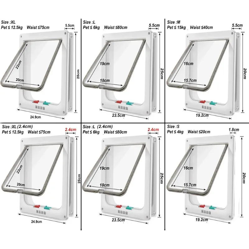 Puerta para mascotas con bloqueo de 4 vías para puerta de perro, gato, gatito, puerta con solapa de seguridad, plástico ABS, puerta pequeña y mediana para perros y gatos, suministros para mascotas