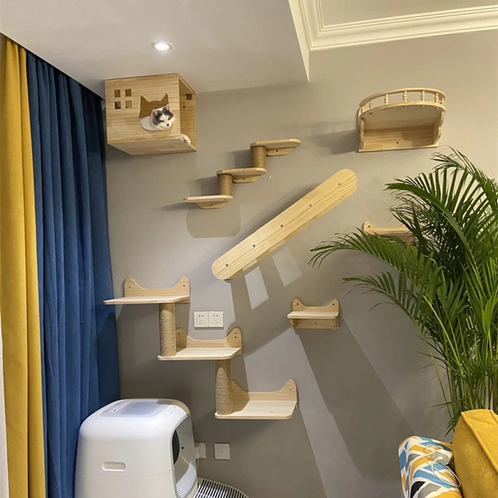 Hamaca de pared para gatos con escalones, muebles para gatos montados en la pared, estantes y perchas de escalada para gatos de Sisal para jugar, escalar y descansar - imagen 4