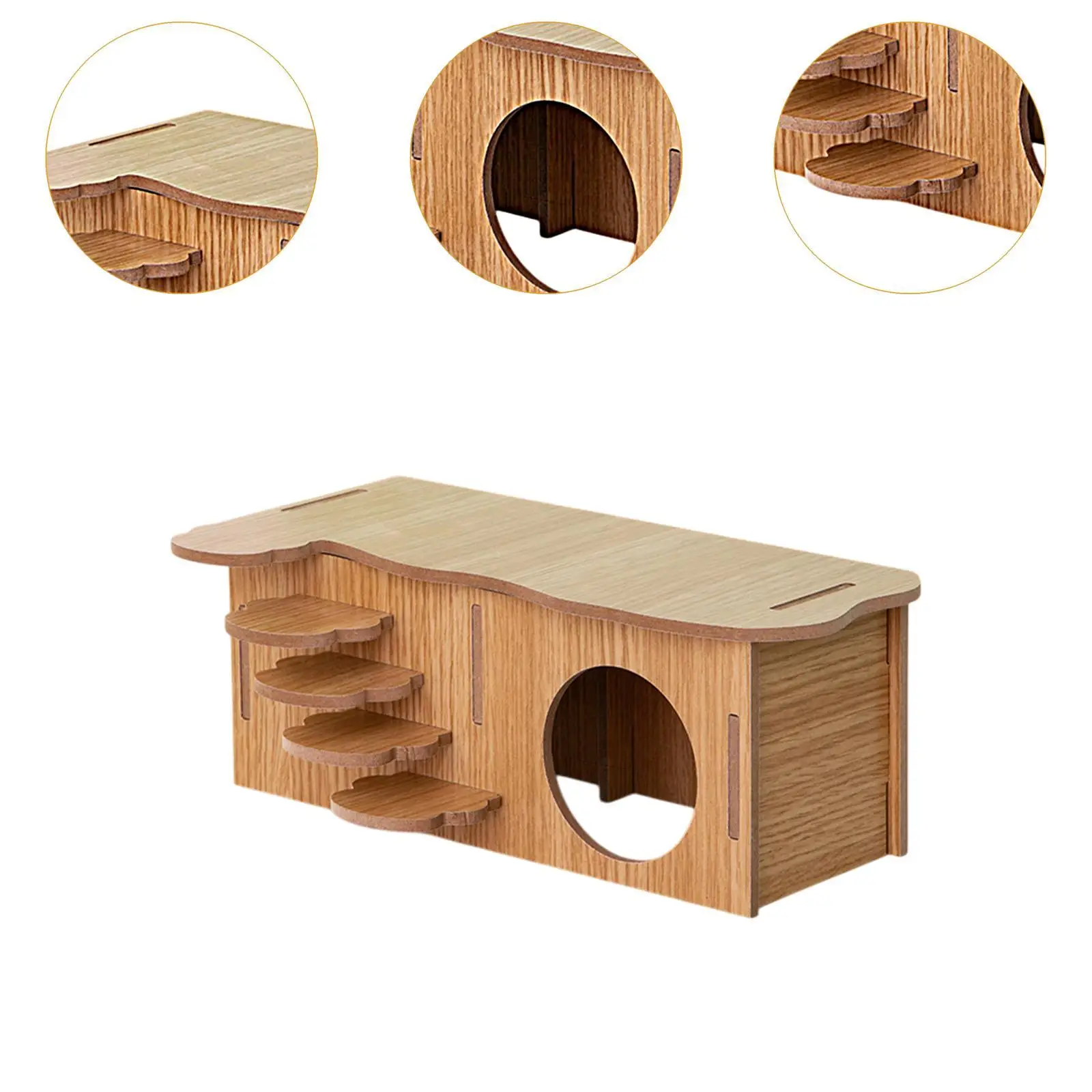 Hamster House Cabin Platform Wooden Hide Hut for Lemmings Chinchilla Gerbils