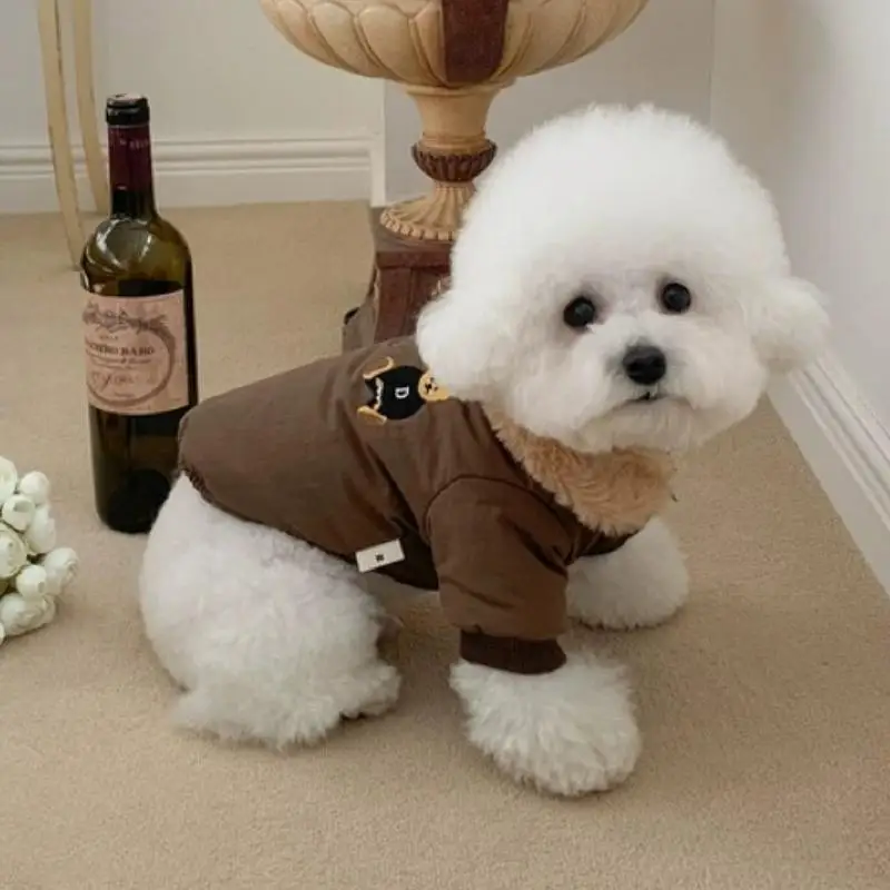 Chaqueta con estampado de oso para perro, abrigo cálido de felpa para perro, chaqueta acolchada de invierno para cachorro, abrigo suave a la moda para gato, disfraz de mascota de peluche para caniche - imagen 2