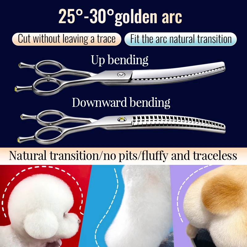 Fenice-Tijeras profesionales VG10 para mascotas, 7 pulgadas, curvadas/Rectas, más delgadas, naturales, tijeras de aseo para perros, peine incorporado, tasa de adelgazamiento 90% - imagen 4