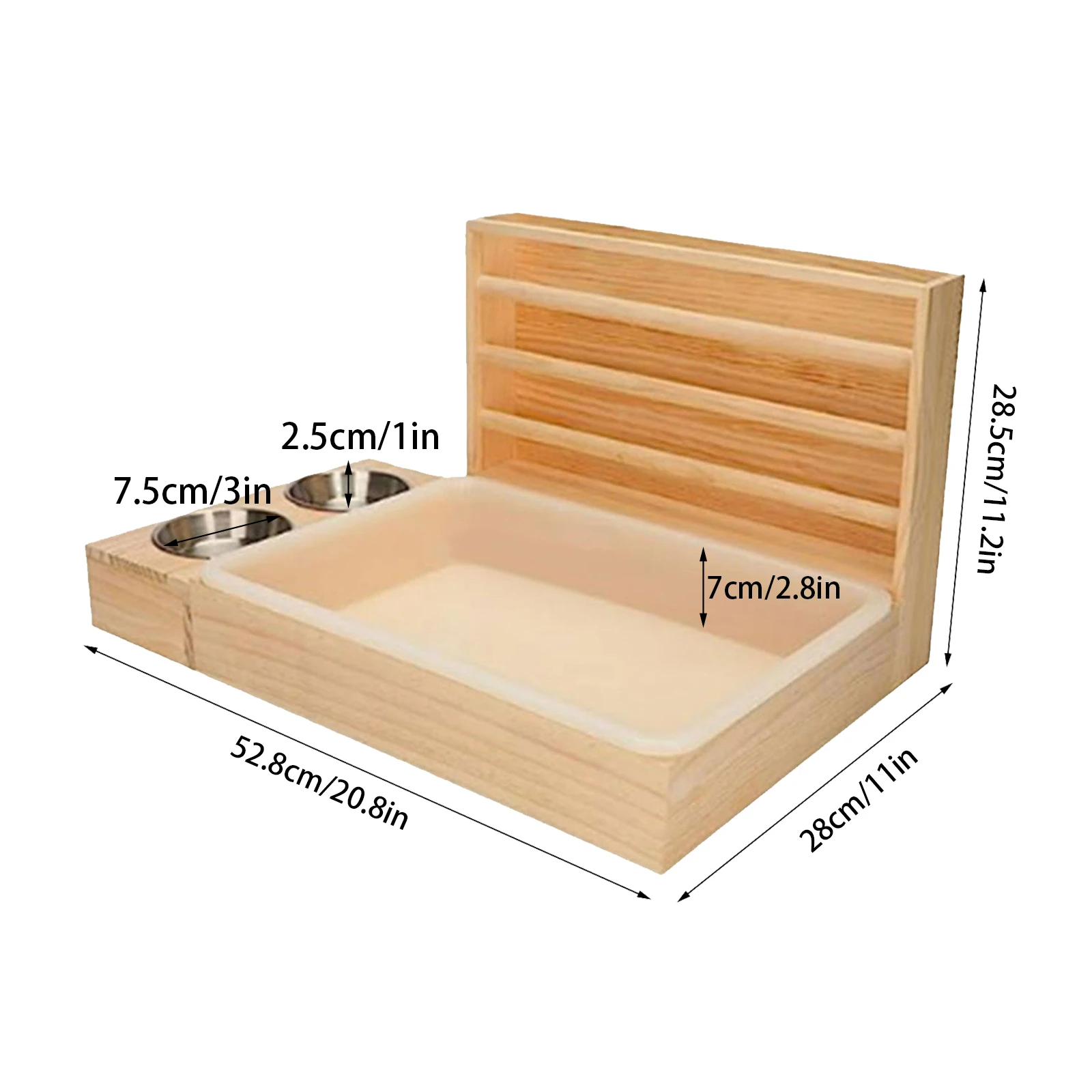 Alimentador de conejo de madera con caja de arena, dispensador de comida para hámster, suministros de alimentación de Chinchilla para animales pequeños - imagen 5